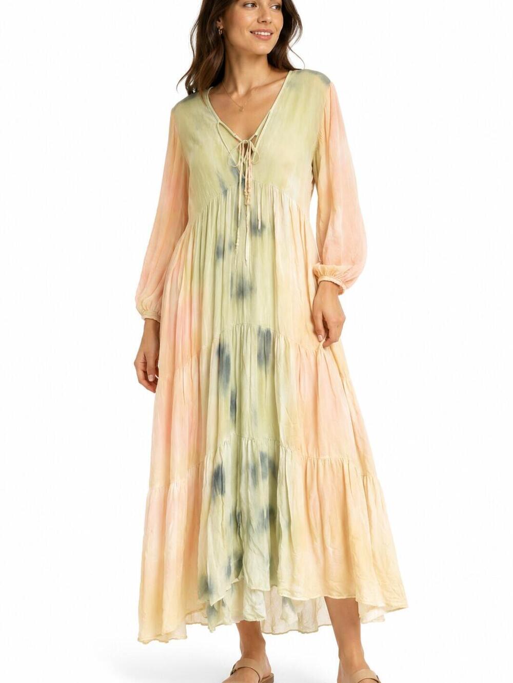 Young Fabulous & Broke Tie-Dye Maxi Dress with Long Sleeves - Size M EUC